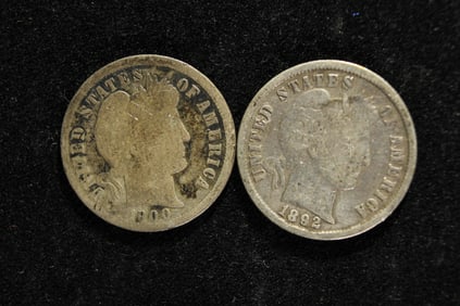 1892 & 1900-O Barber Silver Dimes