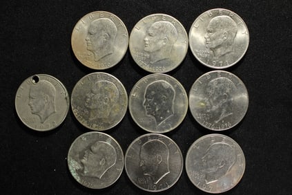 10 Eisenhower Dollars -1971 P&D, 1972-P, 1976 P&D, 1976 -D w/hole