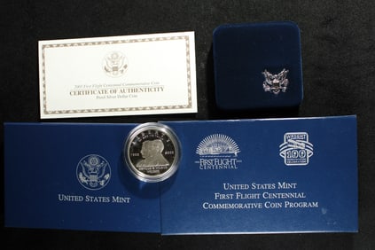 2003-P PROOF First Flight Centennial Commem 90% Silver Dollar in OGP w/ COA