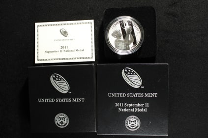 2011-W PROOF 1 Oz. .999 SILVER September 11 National Medal in OGP w/ COA