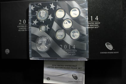 Limited Edition 2014-S&W U.S. Mint Silver Proof Set in OGP w/ COA  Eight Silver Coins - 7 coins are