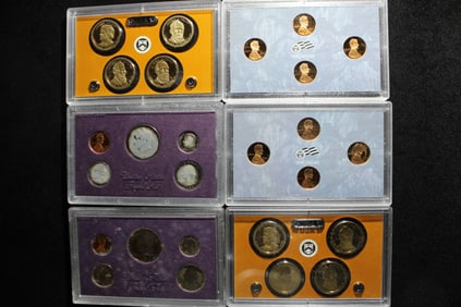 6 Partial U.S. Mint Proof Sets includes Presidential Dollars, 2009-S Lincoln Cents, 1984-S & 1985-S