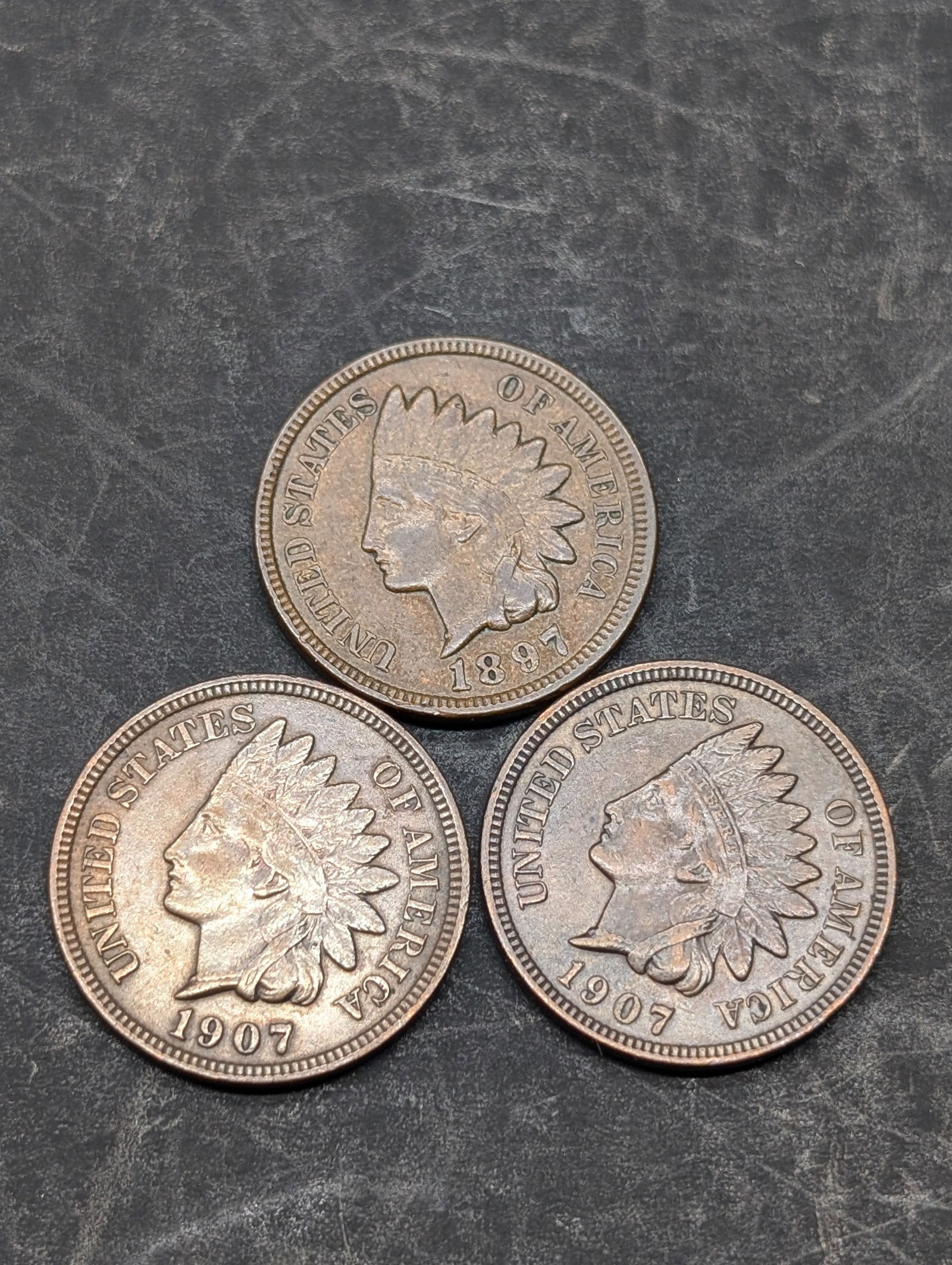 1897, & Two 1907  Indian Head Cents (1 of 2)