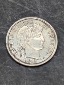 1913 Barber Silver Dime AU- SEMI-KEY DATE