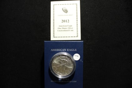 2012-W Uncirculated  American Silver Eagle .999 Fine Silver One Troy Ounce w/Box & COA