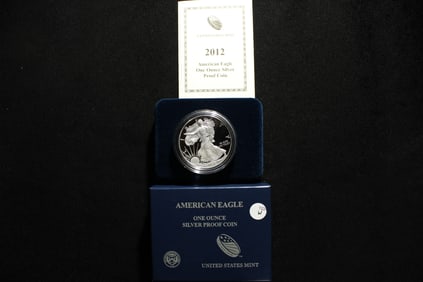 2012-W Proof American Silver Eagle .999 Fine Silver One Troy Ounce w/Box & COA