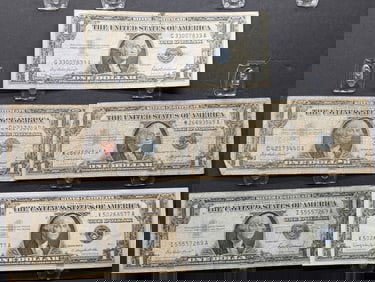 Three 1957  & Two 1957-B Series $1.00 Silver Certificates