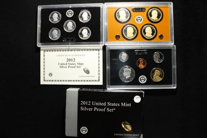 2012 -S U.S. Mint Silver Proof Set Contains Seven Silver Coins & the Presidential Dollars
