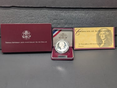 1993-S PROOF Thomas Jefferson 250th Anniv. Commem Silver Dollar in OGP w/ COA