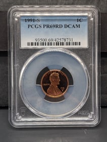 1991-S PROOF Lincoln Memorial Cent - PCGS PR69 RD DCAM