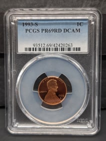 1993-S PROOF Lincoln Memorial Cent - PCGS PR69 RD DCAM