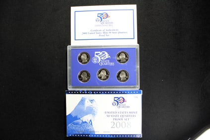 2008 -S U.S. Mint 50 State Quarters Proof Set - Five Coin Set