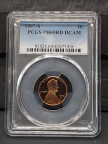 1997-S PROOF Lincoln Memorial Cent - PCGS PR69 RD DCAM