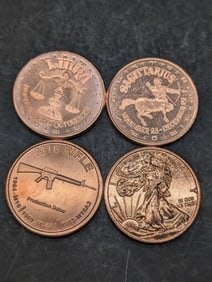 1 Oz. Each .999 FINE COPPER Various Designed Coins (4 PCS)