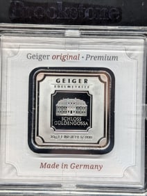 10 Grams .999 FINE SILVER Schloss Guldengossa Designed Art Bar in Protective Case