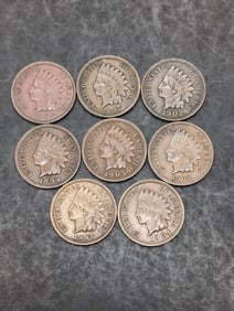 8 - Indian Head Cents - 1899, 1902, 1904, 1905, 1906, 1907x2, 1908