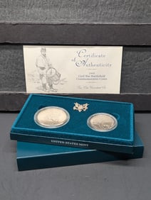 1995-P&S UNC Civil War Battlefield Commem 2-Coin Set in OGP w/ COA 90% Silver Dollar
