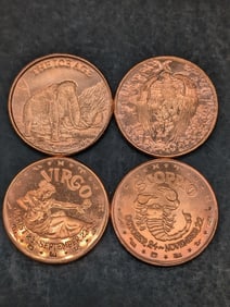 1 Oz. Each .999 FINE COPPER Various Designed Coins (4 PCS)
