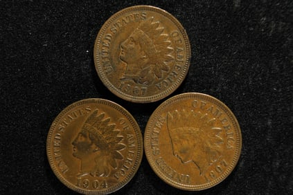 Lot of 3 Various Dated **AU** Indian Head Cents