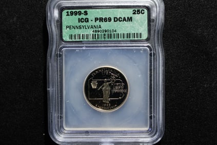 1999-S PROOF Pennsylvania Statehood Quarter - ICG Cert. PR69 DCAM