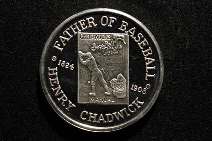 1 Oz. .999 FINE SILVER Father of Baseball - Henry Chadwick Designed Coin