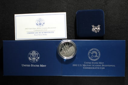 2002-W PROOF Military Academy Bicentennial Commem Silver Dollar in OGP w/ COA