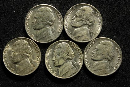Lot of 5 High Grade Wartime Nickels