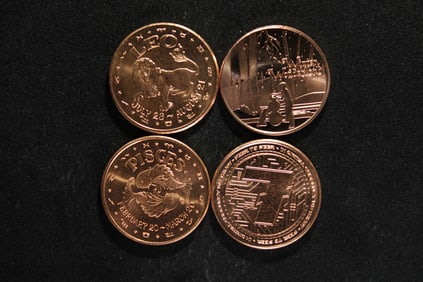 1 Oz. Each .999 FINE COPPER Various Designed Coins (4 PCS)