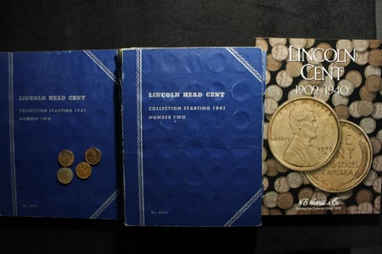 Partial Lincoln Cent Collection in 5 Albums Including Better Dates