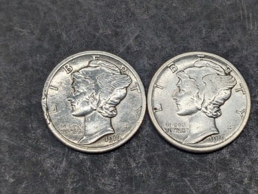 *Great Details - 1st Year of Issue - XF+* 1916 & 1916-S Mercury Silver Dimes