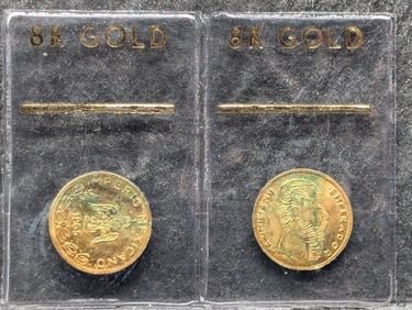 Two 1865 Mexico Miniature 8K GOLD Maximiliano Coins (2 Pcs)