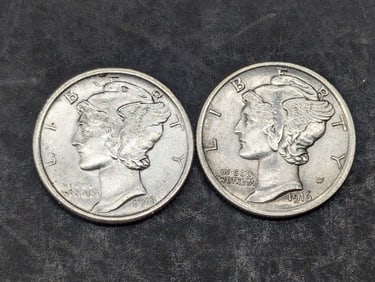 1918 *XF/AU* & 1916 *AU/UNC - 1st Year of Issue - Great Details* Mercury Silver Dimes