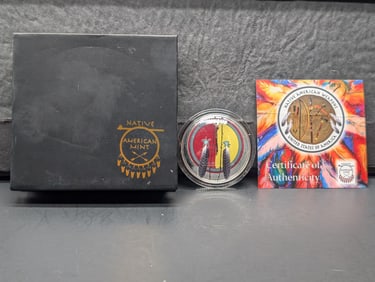 1 Oz. .999 SILVER Native American Comanche Spear 1 Dollar Curved & Colorized Coin