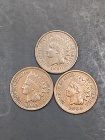 Lot of 3 Various Dated **AU** Indian Head Cents