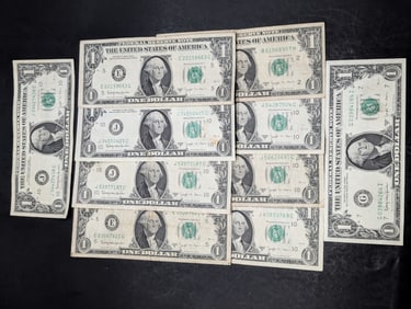 Lot of Ten 1963 Series $1.00 Joseph W. Barr Notes