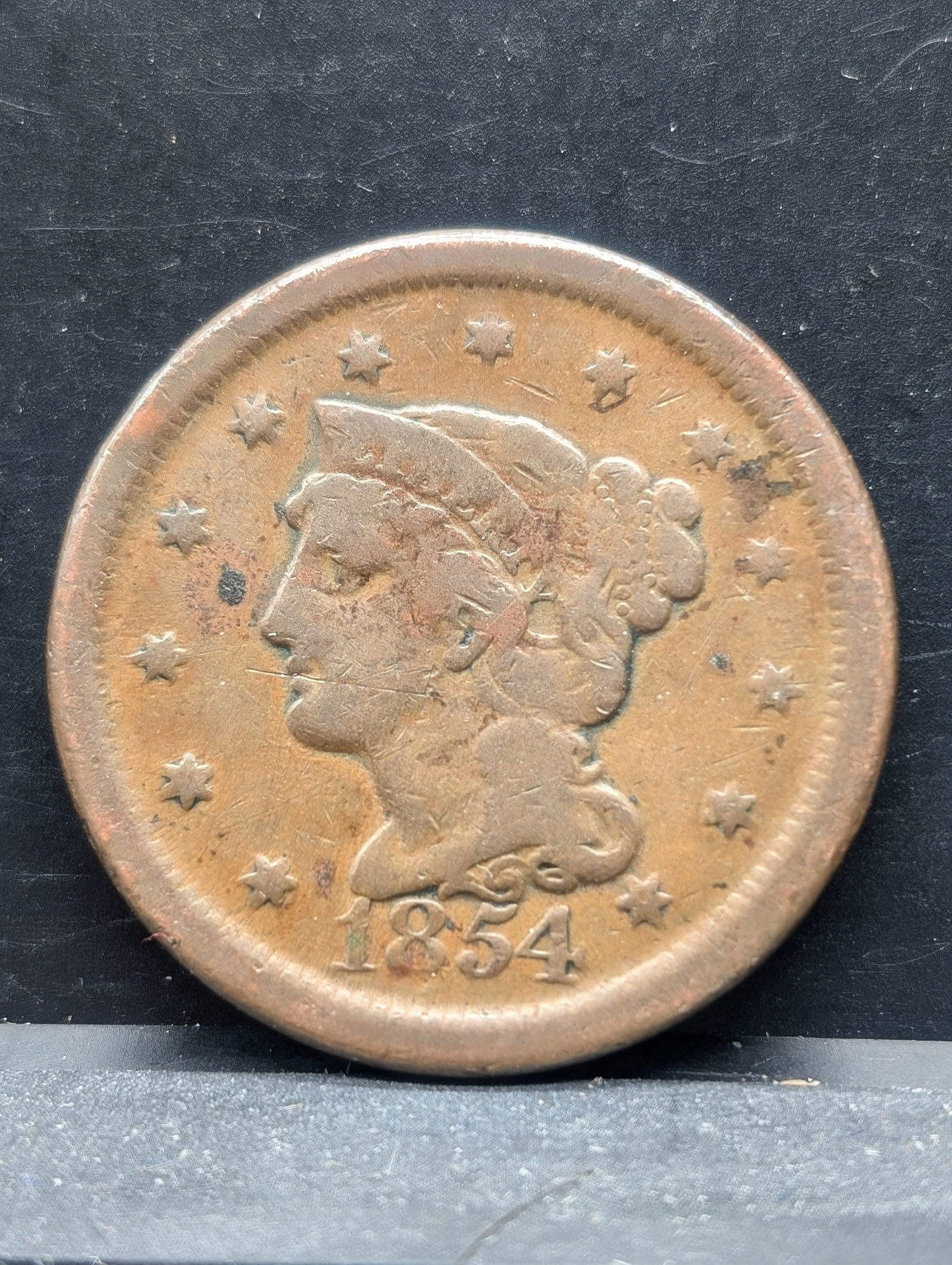 1854 Large Cent Braided Hair (1 of 2)