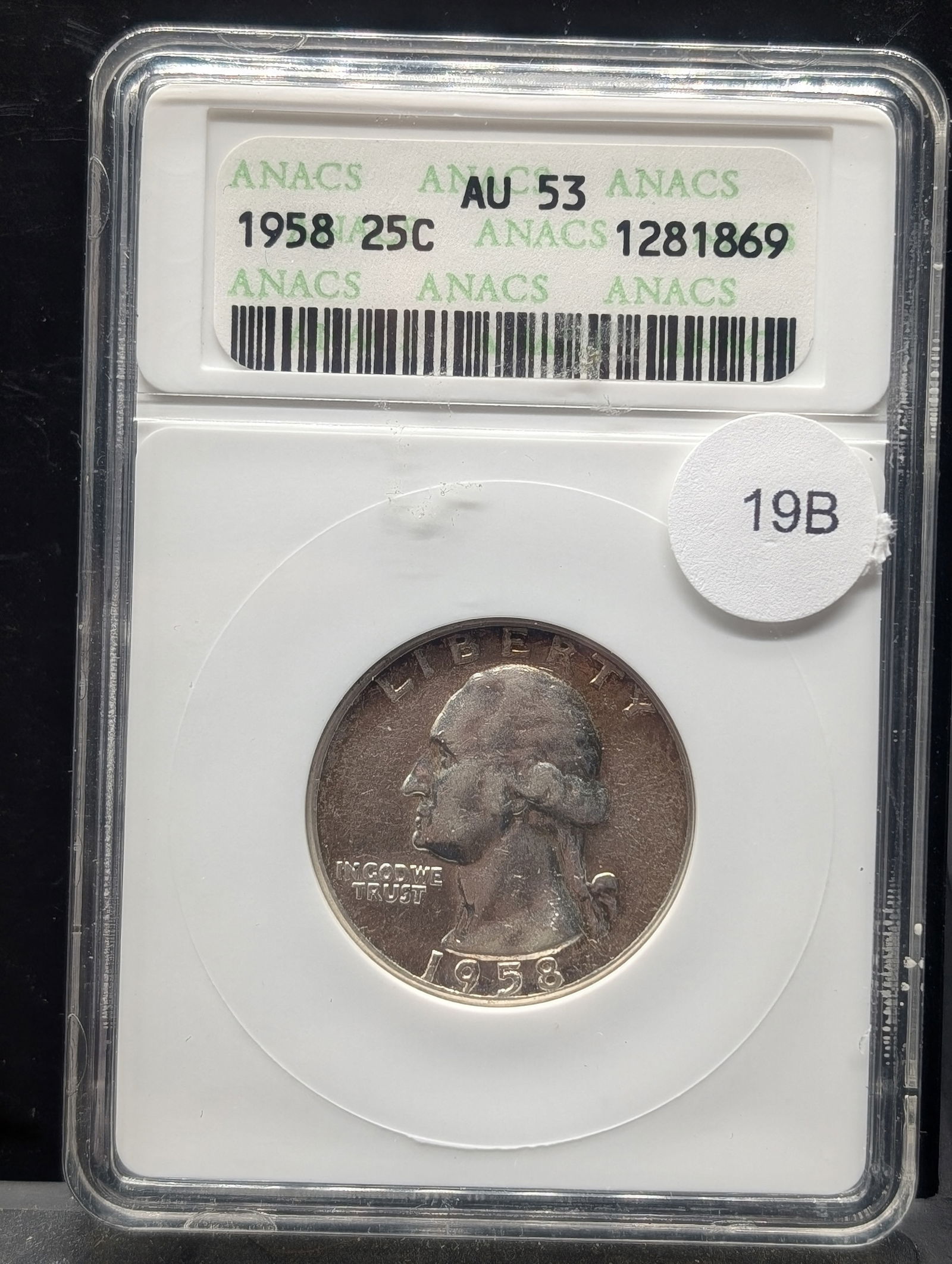 1958 Washington 90% Silver Quarter  Graded by ANACS AU53 (1 of 3)