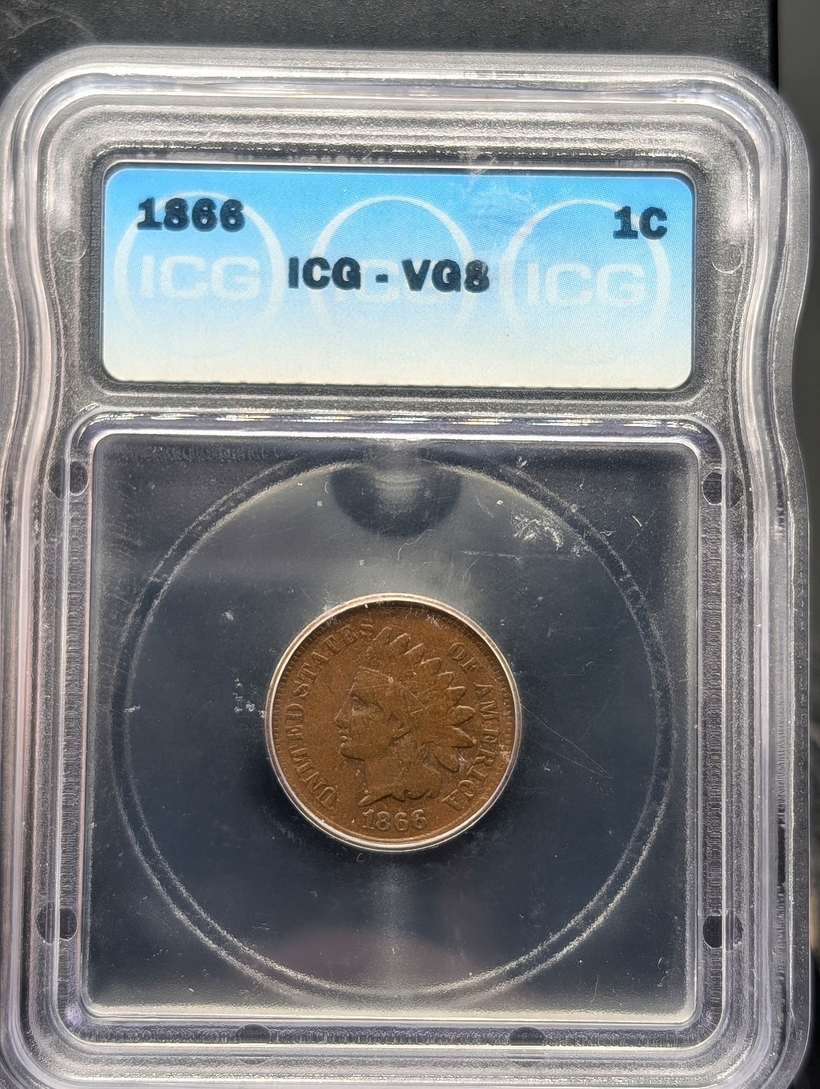 1866 Indian Head Cent Graded by ICG VG6 (1 of 3)