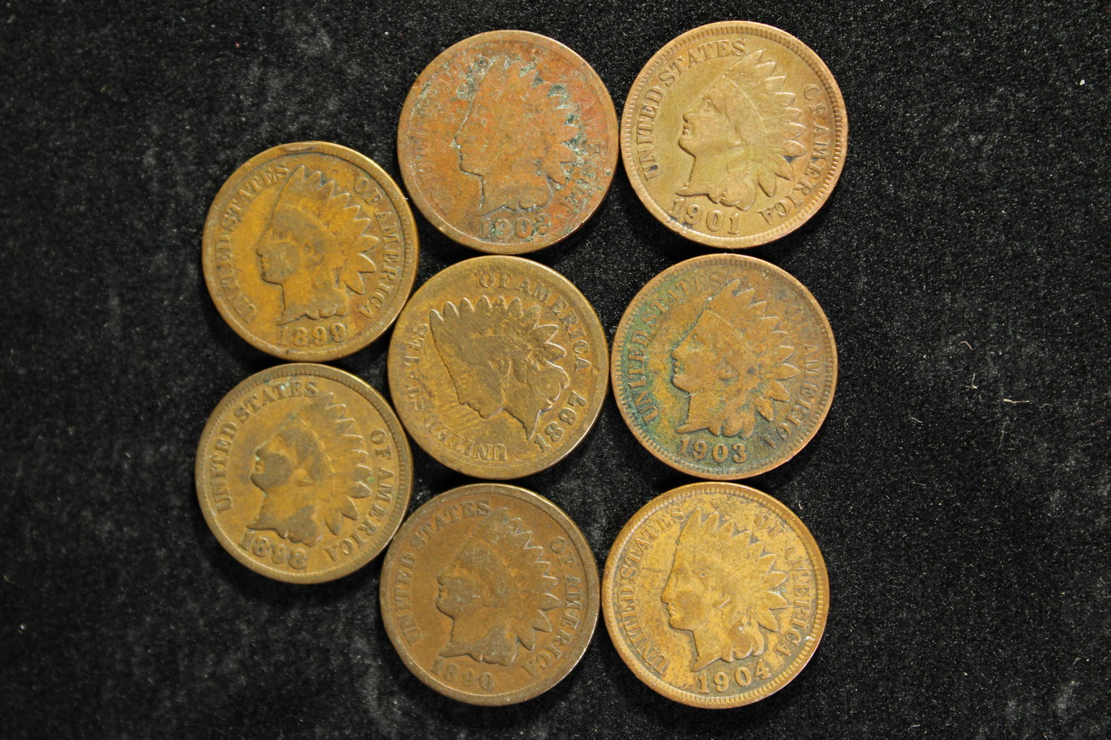 1890, 97, 98, 99, 1901, 02, 03, 04 Indian Head Pennies (8 Coins) (1 of 2)
