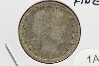 1916-D Barber Quarter.  Fine.