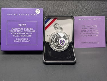 2022 W National Purple Heart Colorized Hall of Honor Commemorative Coin 99.9% Silver OGP
