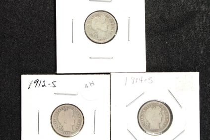1912-S, 1914-S & 1916-S Barber Dimes