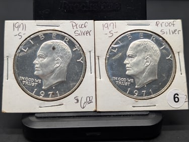 ( 2 coins) 1971 S Eisenhower Proof Silver Dollars 40% Silver