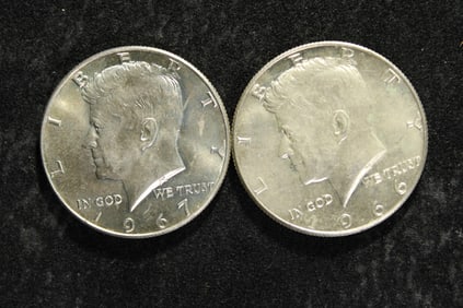 1966 & 1967 Kennedy Half Dollars 40% Silver UNC.