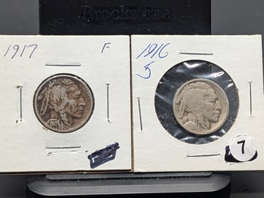 (2 coins) 1916 S,  1917 P Buffalo Nickel 2 coins