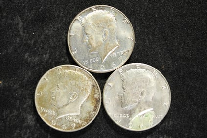 Three 1967 Kennedy Half Dollars 40% Silver