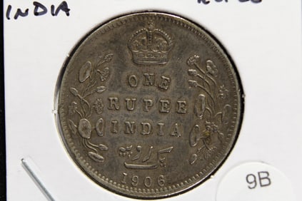 1906 India Silver Rupee.