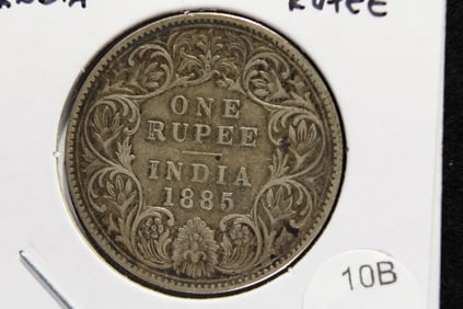 1885 India Silver Rupee.