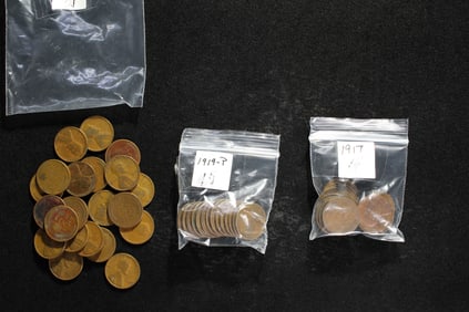 49 Lincoln Wheat Cents, (14) 1917, (14) 1919 & (21) 1927