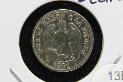 1881 Chile Silver 1 Decimo.